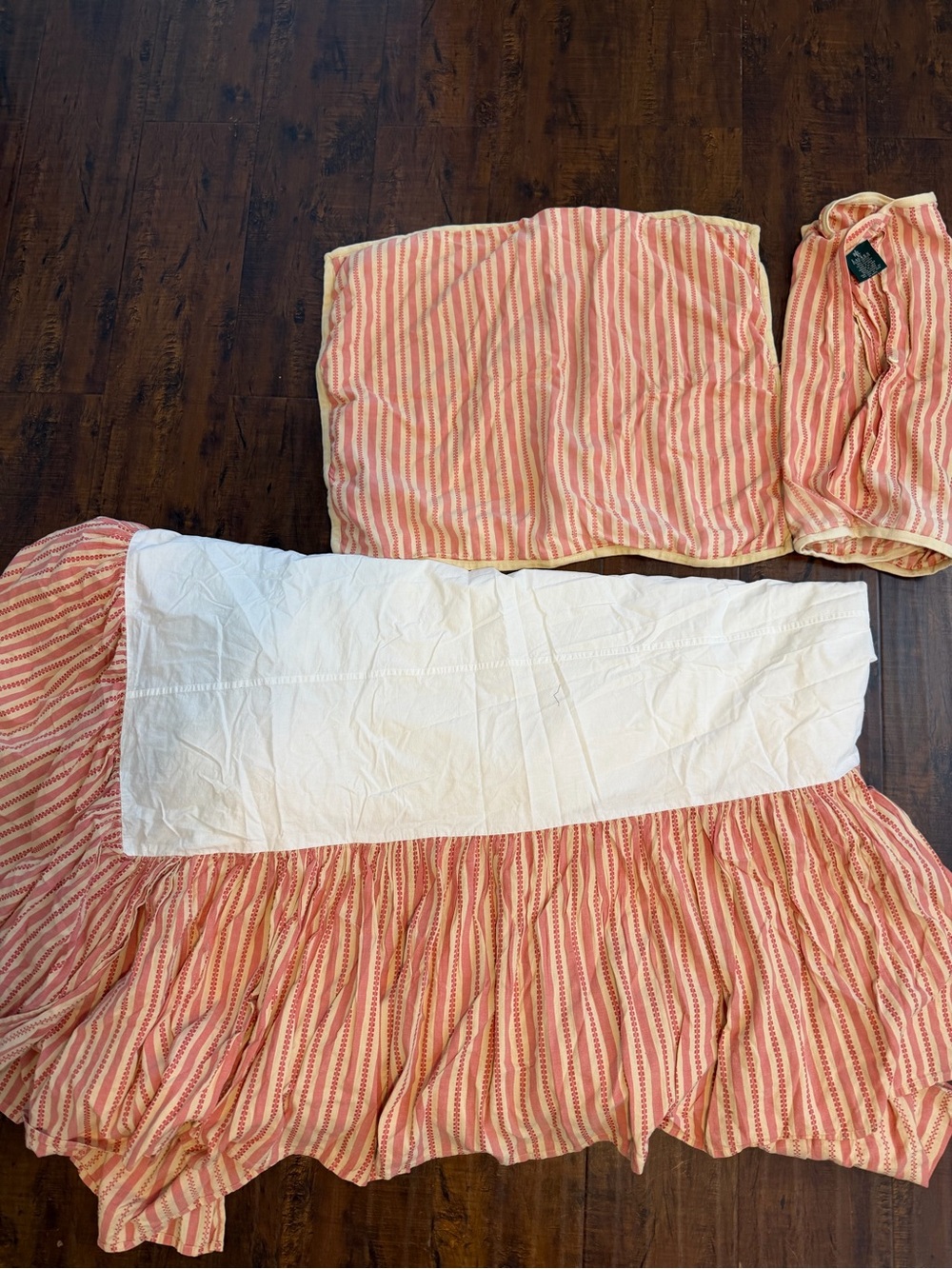 Queen Striped Salmon and Cream bed skirt and standard pillow shams. - Picture 3 of 6